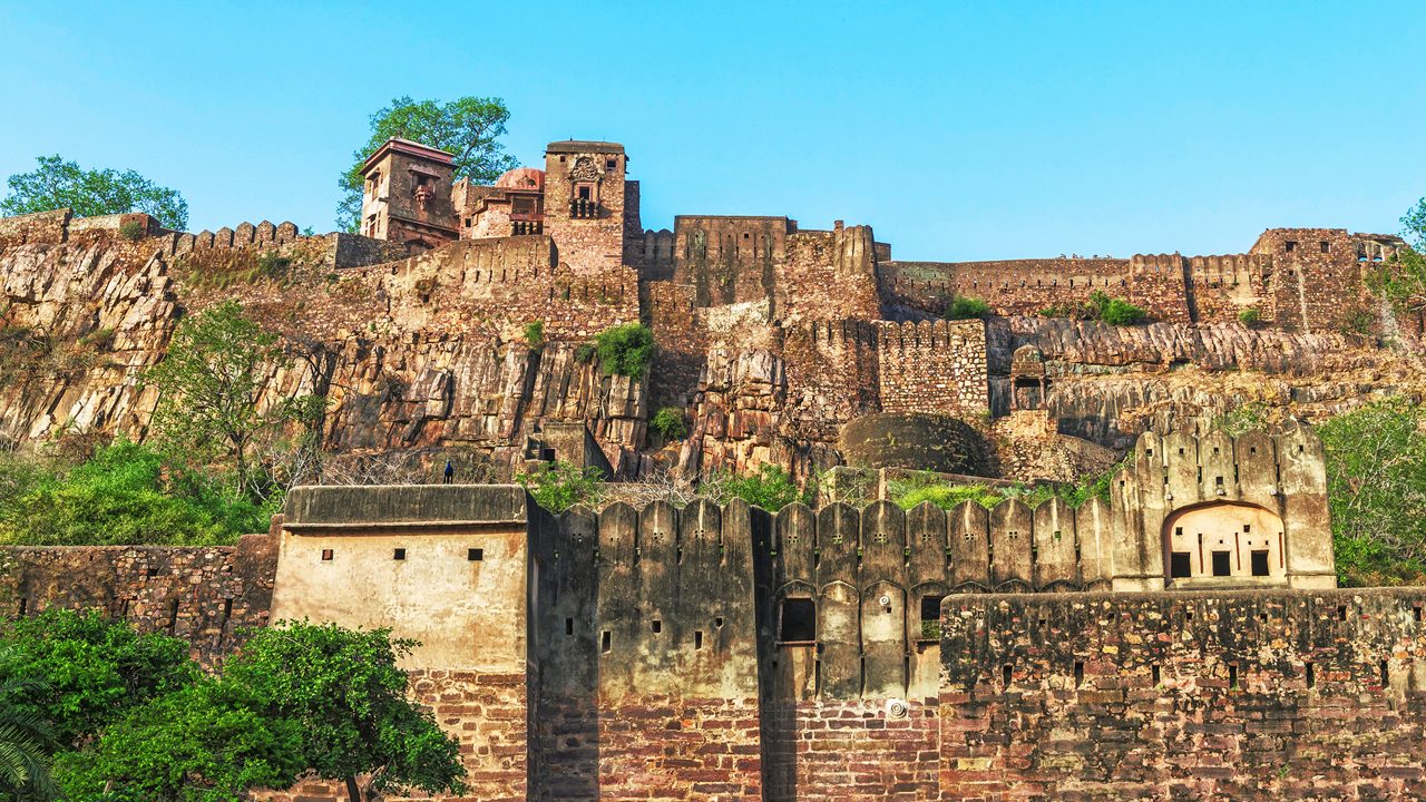 Historic Ranthambore Fort overlooking the national park, UNESCO World Heritage Site in Rajasthan